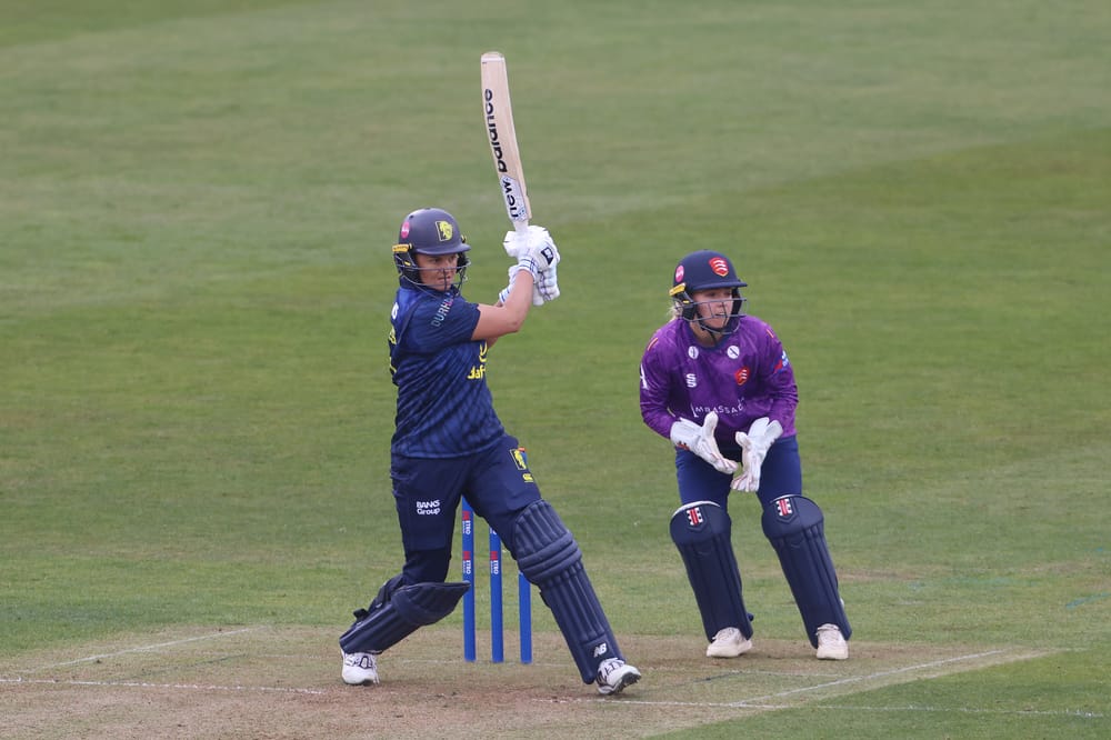 Suzie Bates batting for Durham in their first ever game, a Metro Bank One Day Cup clash with Essex at Banks Homes Riverside.