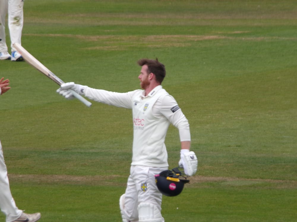 Graham Clark celebrates a century in the County Championship
