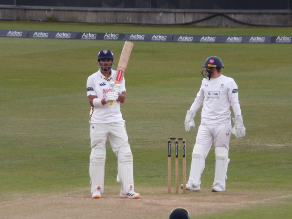 Emilio Gay of Durham prepares to face a delivery against Lancashire in the Rothesay County Championship