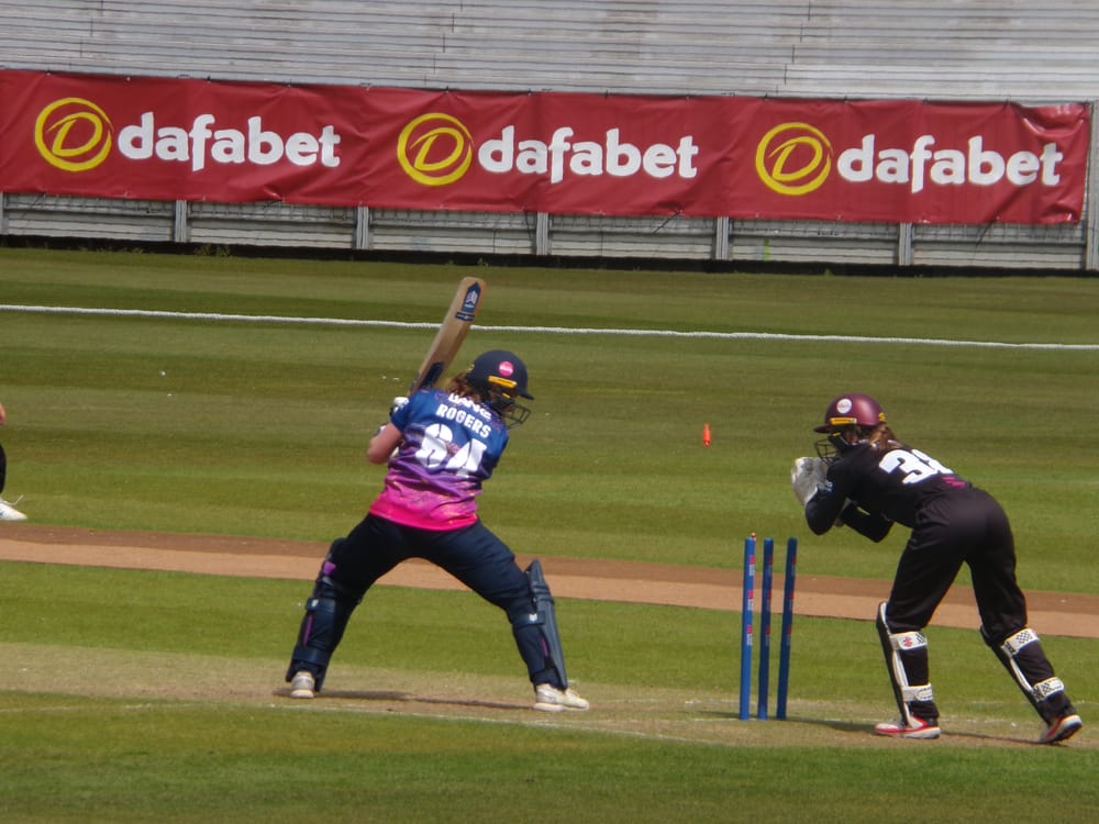 Mia Rogers survives an attempted stumping during Durham's win over Somerset