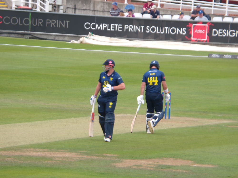 Alex Lees and Ben Raine in the middle during Durham's Metro Bank One Day Cup clash against Warwickshire.