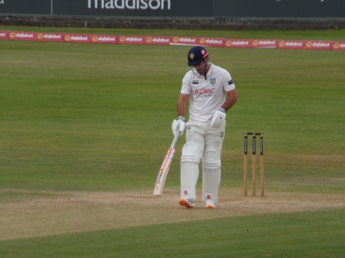 David Bedingham preparing to face a delivery against Northamptonshire