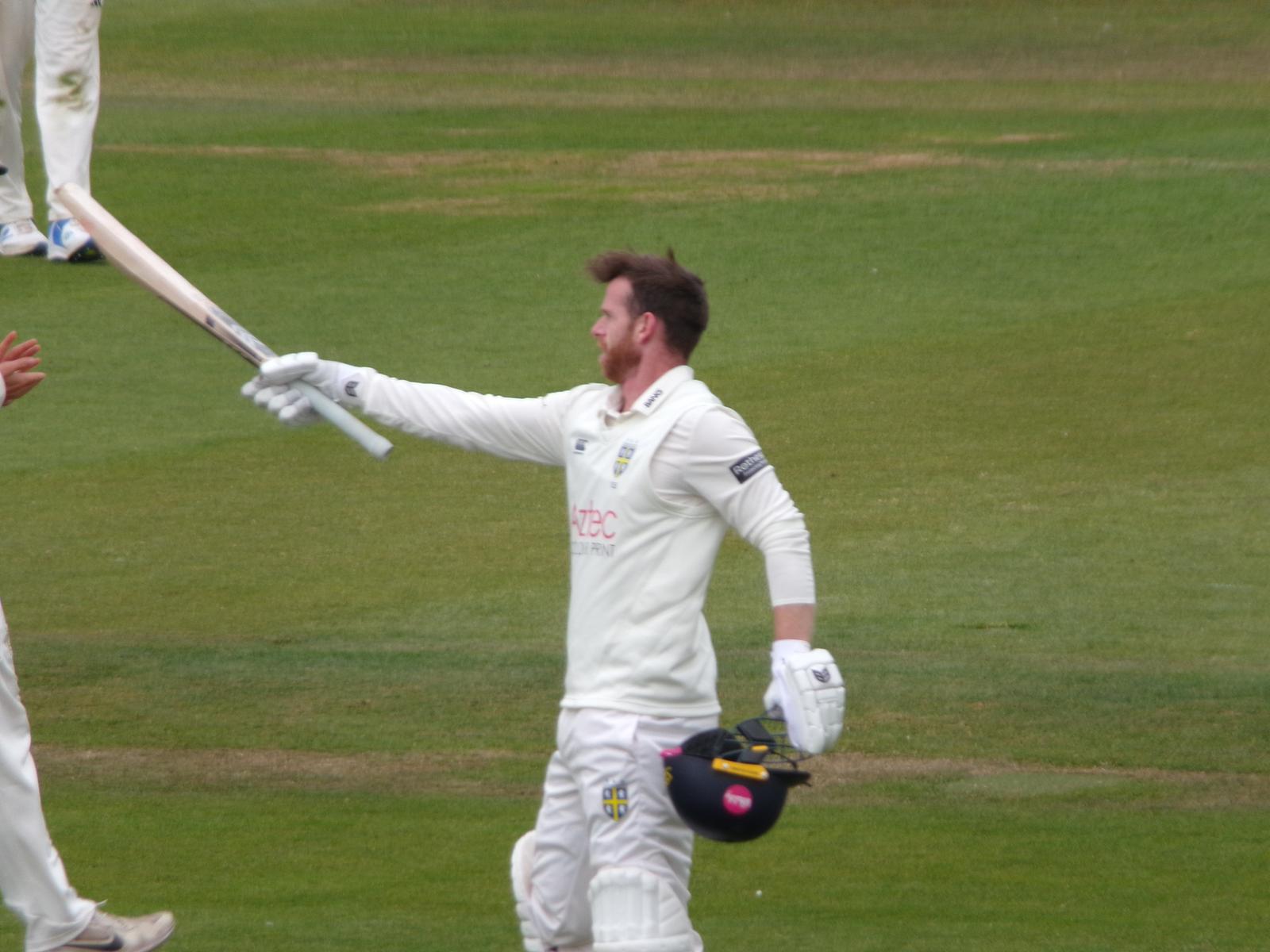 Graham Clark celebrates a century in the County Championship