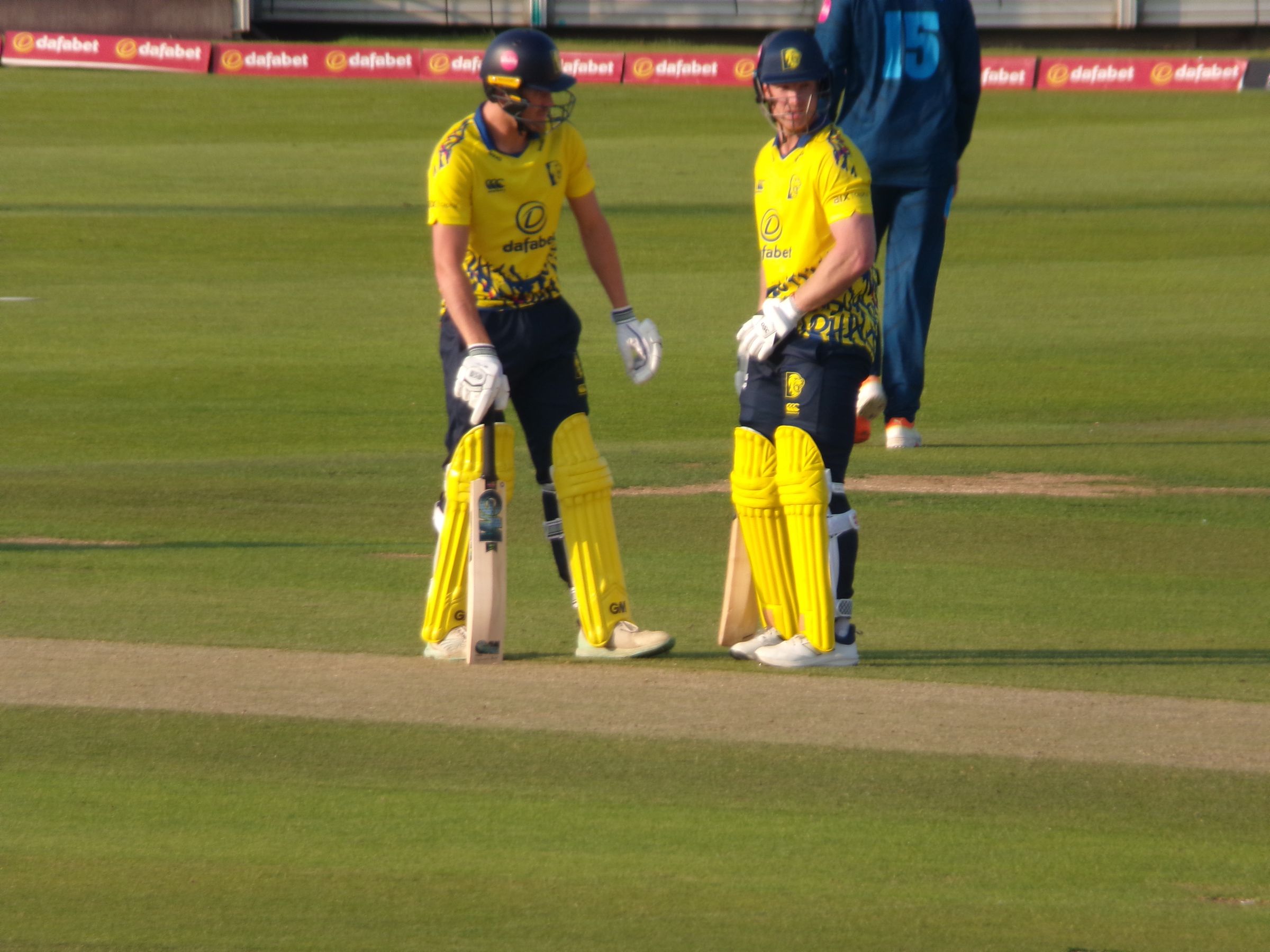 Durham duo Will Rhodes and Jimmy Neesham during the T20 Blast clash with Derbyshire Falcons.