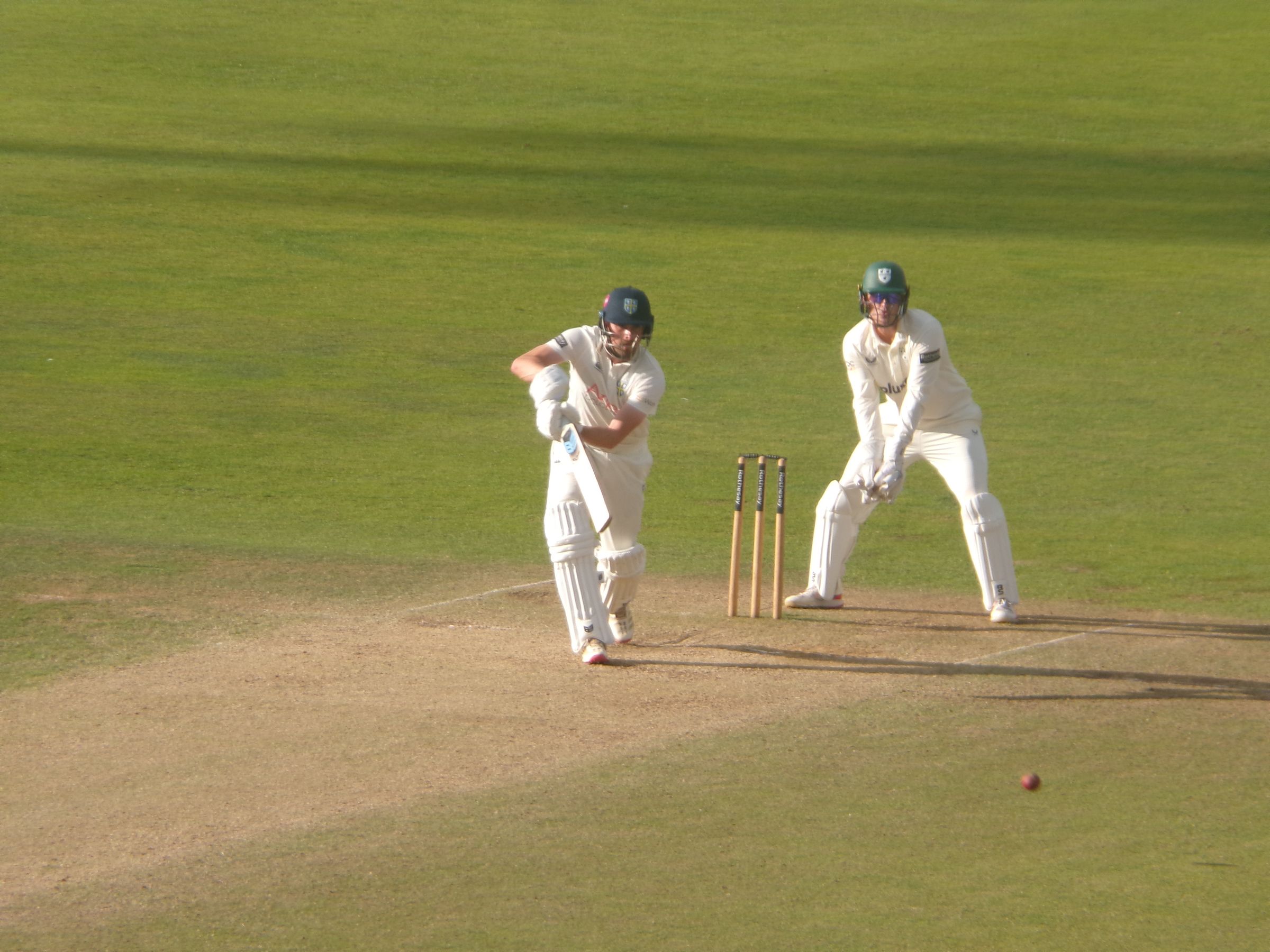 Will Rhodes facing a delivery during Durham's County Championship clash with Worcestershire.