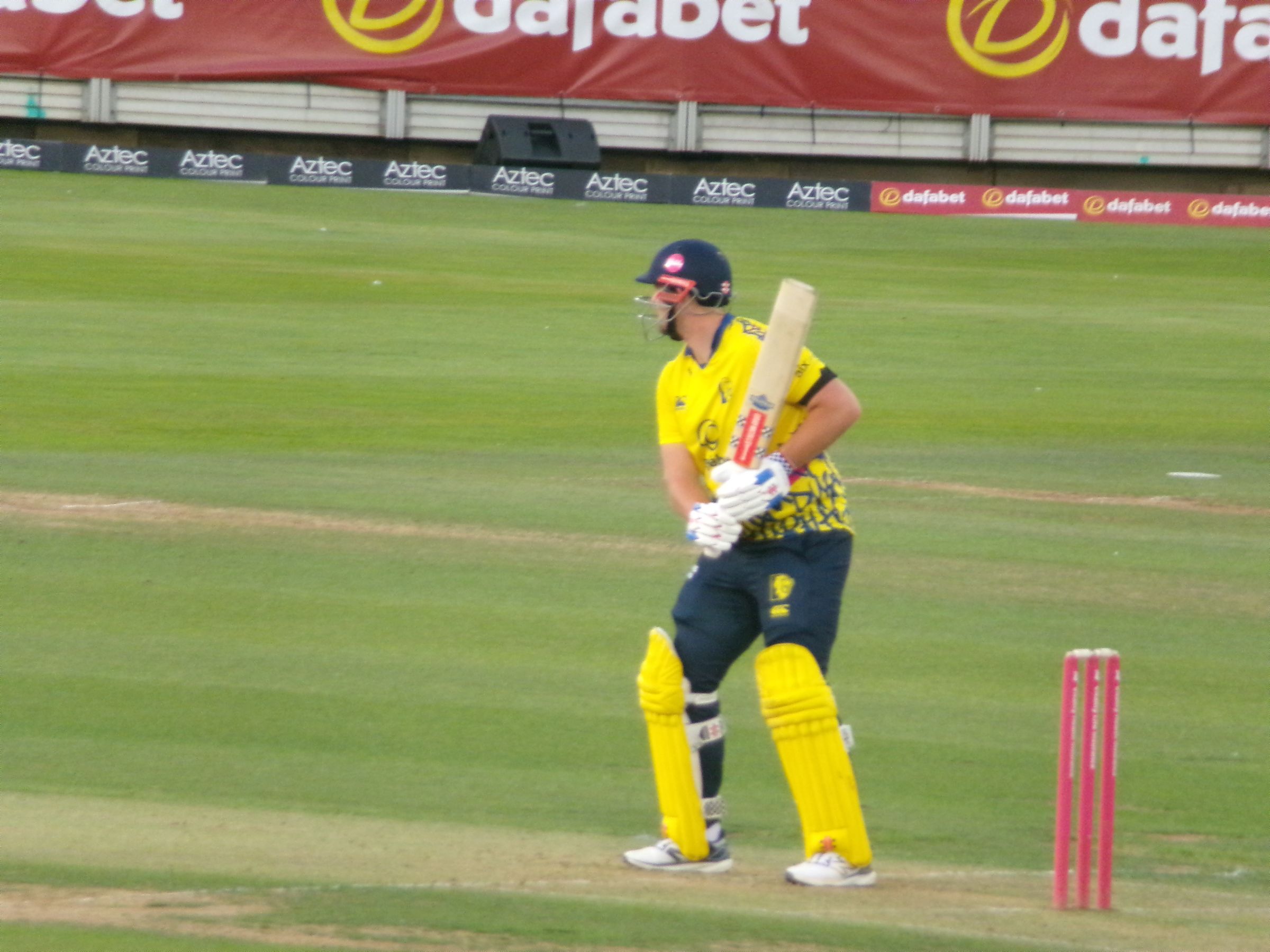 Alex Lees preparing to face a ball in the T20 Blast.